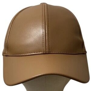 Beige Faux Leather Baseball Cap Hat, Mens, Womans, Adjustable Faux Leather Vegan